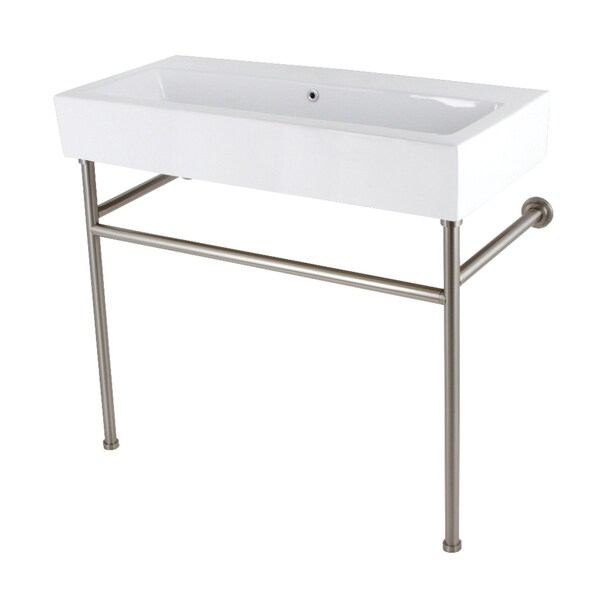 Kingston Brass 39 Porcelain Console Sink with Stainless Steel Legs, WhiteBrushed Nickel VPB3917H8ST - main